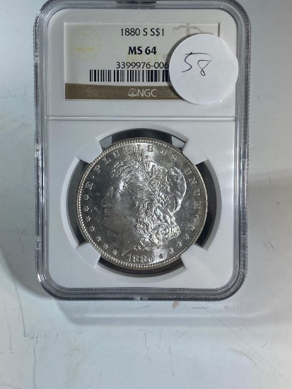 1880S Morgan Silver Dollar, graded MS64 by NGC