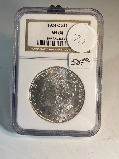 1904-O Morgan Silver Dollar, graded MS64 by NGC