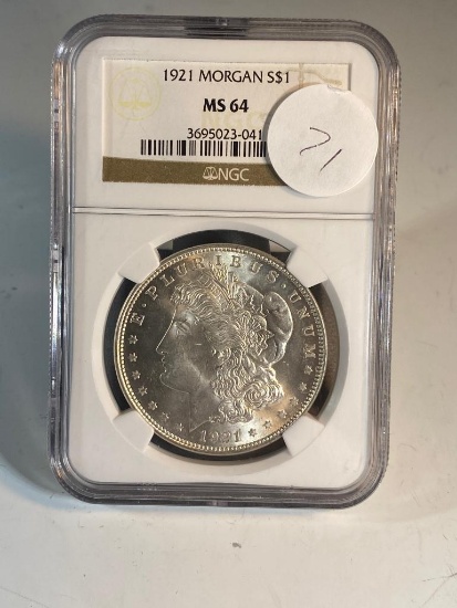 1921 Morgan Silver Dollar, graded MS64 by NGC