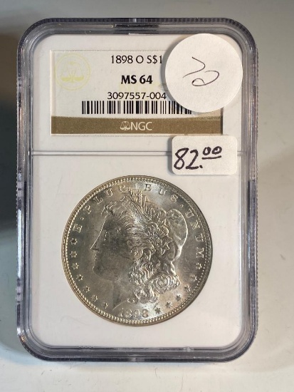 1898O Morgan Silver Dollar, graded MS64 by NGC