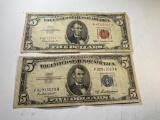 1953 and 1963 Red and Blue $5 notes