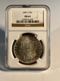 1881S Morgan Silver Dollar, graded MS64 by NGC