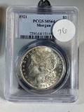 1921 Morgan Silver Dollar, graded MS64 by PCGS