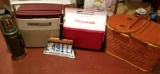 Tailgating & Camping Survival Kit - 2 Coolers, Picnic Basket and a Motor Home License Plate Dust Pan