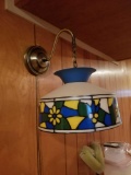 Light Up Your Life with these Two Vintage Mosaic Looking Blue White and Yellow Swag Hanging Pendant