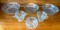 Etched Glass Creamer, Sugar Cup, Plus Four Bowls