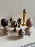 Delightful Egg Boxes, Decorative Egg on Stand, and Gilded Bud Vase