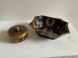 Black with Golden Trim Ceramic Box and Bowl