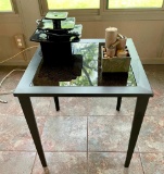 Aluminum End Table with Glass Inlay