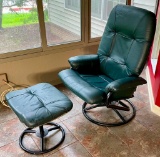 Leather Reclining Swivel Chair and Ottoman