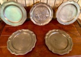 5 Decorative Pewter Plates