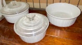 3 X Vintage Corningware Round French White Stoneware & Casserole / Souffle...Dish Set...with 2 Lids