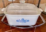 RARE Vintage Corningware Cornflower Blue 1 1/2 Quart Casserole Dish Complete with Pyrex Glass Lid