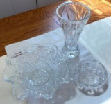 Crystal Star Patterned Vase, Small Dish, and Large Dish