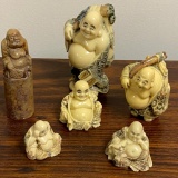 6 Hand Carved and Hand Painted Bone Buddhas