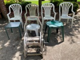 Outdoor Chairs, Table, and Hose Reel