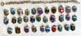 Vintage Sterling Silver European Charm Bracelet with 32 Collectible Country Shield Charms