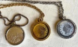 3 Collector Silver & Gold Tone Vintage Medallion Coin Necklaces