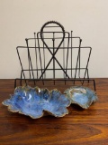 Magazine Rack and Blue Dishes