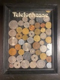 Framed Coin Collection Display with Coins from Around the World