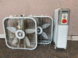 Two Box Fans and a Rolling Heater