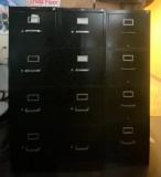 Three Black Metal 4-Drawer File Cabinets