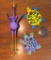 Metal Decor Lot. Two Turtles, One fish, and a Large Purple Bird