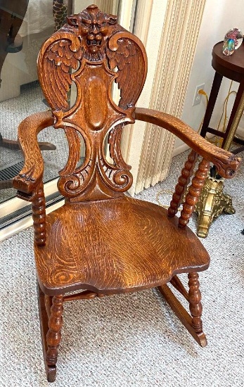 Carved Gothic Solid Wood Rocking Chair