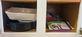 Everything on Lower Cabinet Shelf. Corning Pie Plate, Sur La Table Lasagne Dish, and More!