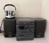 AIWA Bookshelf Stereo and Radio Shack Wireless Headphones
