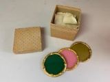 Six Coasters in Different Colors with Golden Bamboo Style Trim