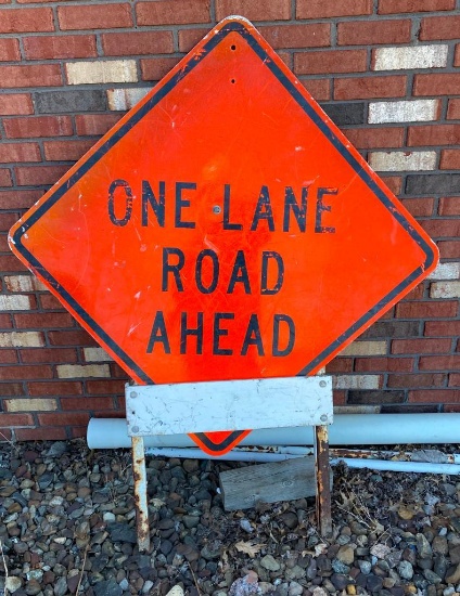 "One Lane Road Ahead" Work Sign