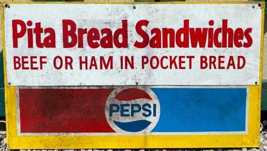 Vintage Metal Sign: "Pepsi; Ham Chee/Pita Bread Sandwiches"