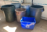 Five Large Outdoor Trash Cans and Recycle Bin (Rubbermaid and Huskee)