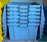 Six Grey Plastic Bins with Fold-Up Interlocking Lids