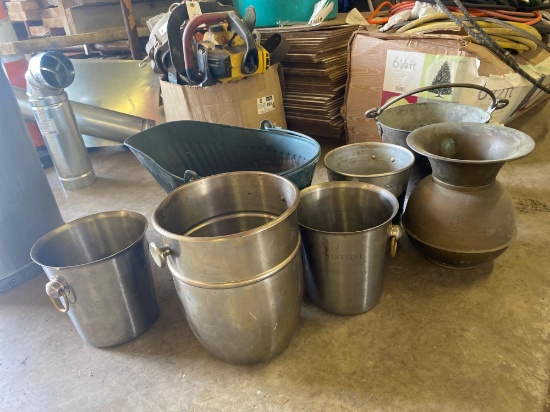 Assorted ice buckets and soot tin