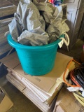 Stack of boxes, large tub and (2) tarps