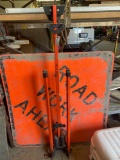 Large Road Work Ahead sign and Roadside sign stand