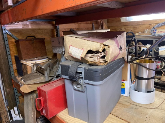 Shelf load of assorted wire, door knobs, flashing and more. See pics