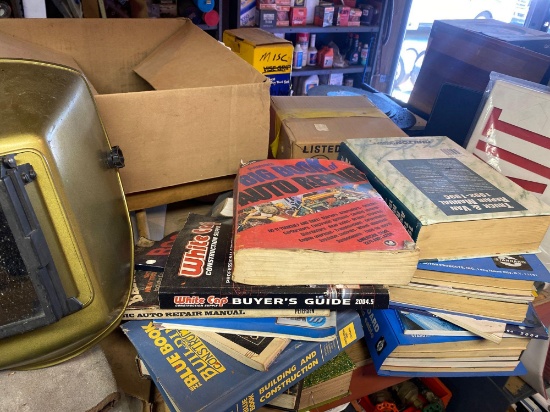 Shelf load of manuals, welding helmets, abrasive cutoffs, door knobs and hardware-see pics