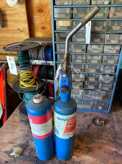 (2) mini propane tanks and burner unit