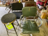 Three industrial chairs and one stool