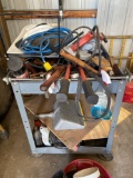 Four wheel, two shelf industrial cart with miscellaneous tools