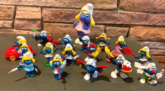 Vintage Lot of...Smurf Figures...by Schleich Peyo and Smurf Bank