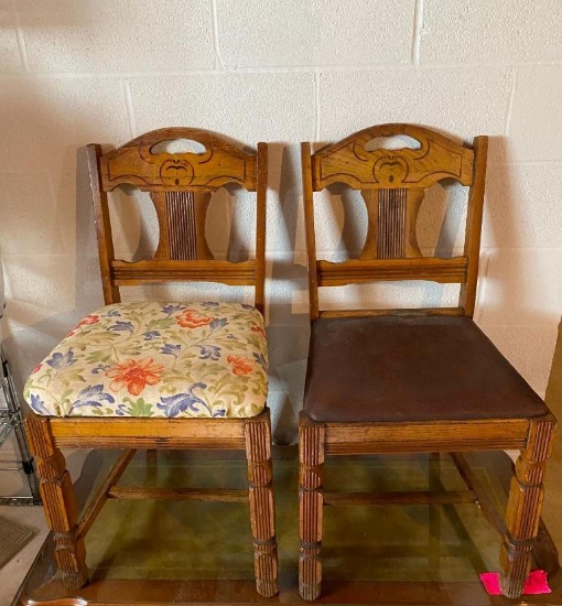 2 Antique Wooden Chairs with Markings
