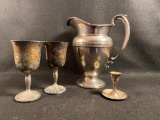 Pitcher, Candlestick, and International Silver Co. Cups