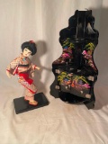 Japanese Woman Doll on Base with Small Corner Cabinet