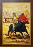 Rare Vintage Mid Century Matador Oil Painting by Jorge de Almeida - Signed
