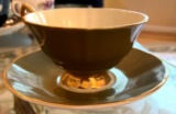 Vintage Majestic English Elizabethan Olive Gold Rimmed Fine Bone China Princess Tea Cup & Saucer