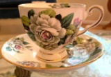 Vintage Gold Rimmed Tuscan Fine English Bone China - Gardenia Teacup & Saucer Set